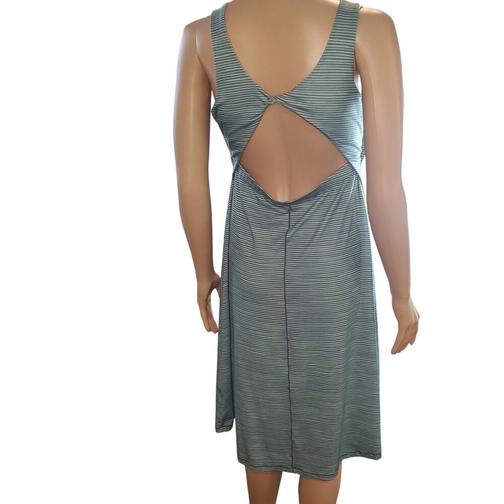 prAna Skypath Dress M Teal Gray Stripe Built In Bra Midi Active Outdooor - Picture 5 of 10